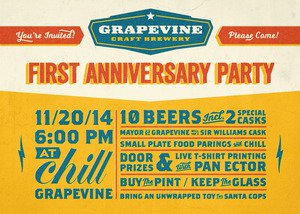 Grapevine Craft Brewery - First Anniversary Party - start Nov 20 2014 0600PM